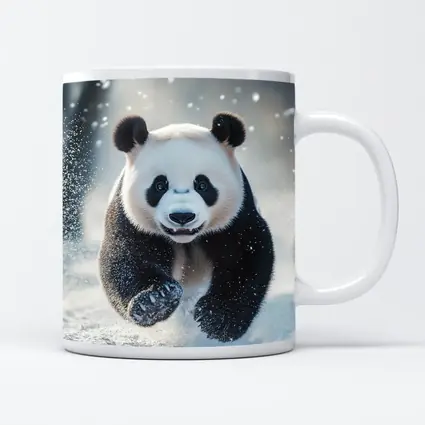 Giant Panda Running Through Snowy Winter Landscape