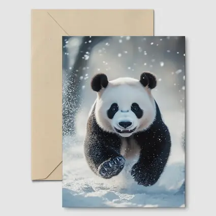 Giant Panda Running Through Snowy Winter Landscape