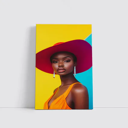 Fashion Woman Wide Brim Hat Colorful Background
