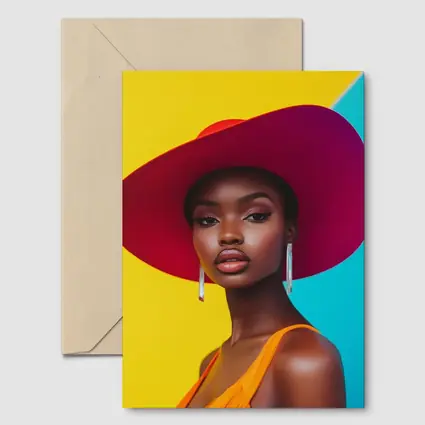Fashion Woman Wide Brim Hat Colorful Background