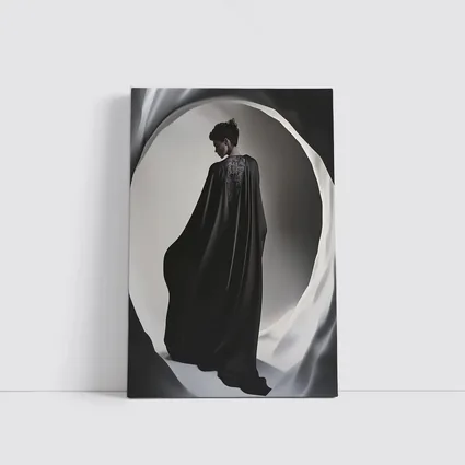 Woman Black Cape Flowing Dramatic Dark Portrait