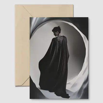 Woman Black Cape Flowing Dramatic Dark Portrait