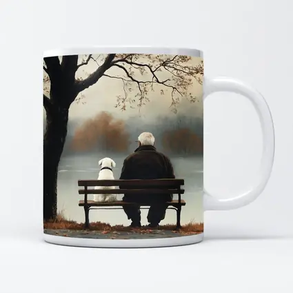 Old Man And Dog Bench Lake Autumn