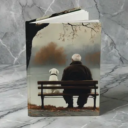 Old Man And Dog Bench Lake Autumn