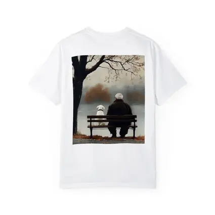 Old Man And Dog Bench Lake Autumn