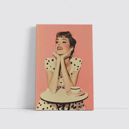 Retro Woman Coffee Table Pink Background