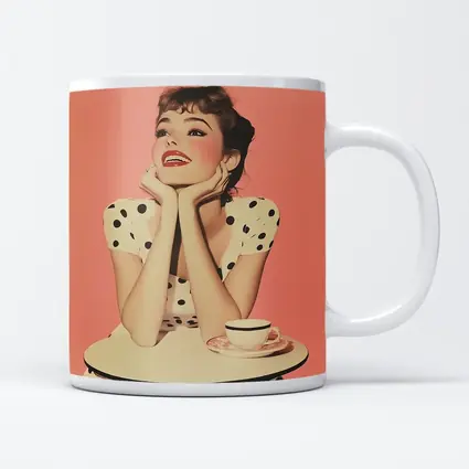 Retro Woman Coffee Table Pink Background