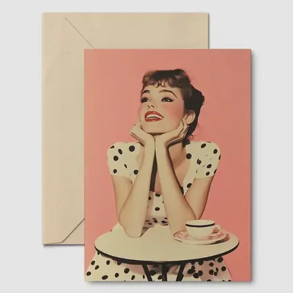 Retro Woman Coffee Table Pink Background