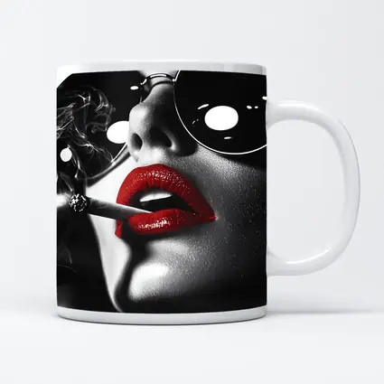Woman Red Lips Sunglasses Black White