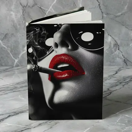 Woman Red Lips Sunglasses Black White
