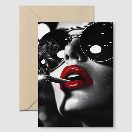 Woman Red Lips Sunglasses Black White