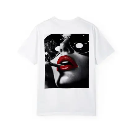 Woman Red Lips Sunglasses Black White