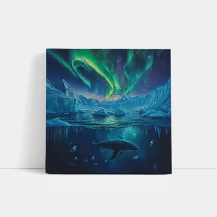 Whale Swimming Under Northern Lights Arctic