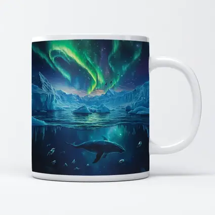 Whale Swimming Under Northern Lights Arctic