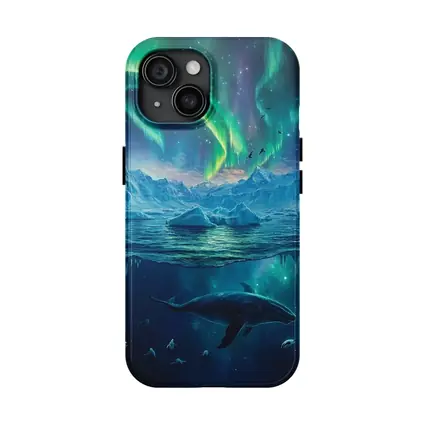 Whale Swimming Under Northern Lights Arctic