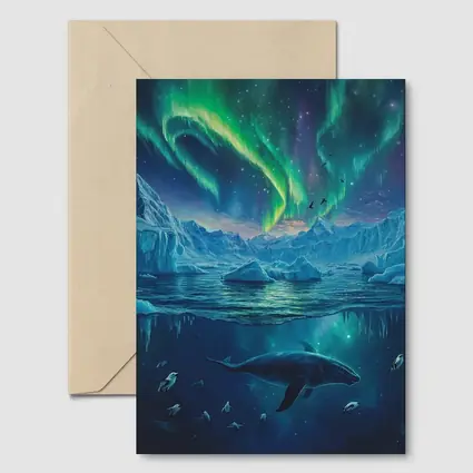 Whale Swimming Under Northern Lights Arctic