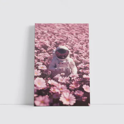 Astronaut Sitting In Pink Flower Field
