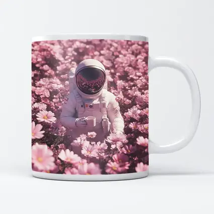 Astronaut Sitting In Pink Flower Field