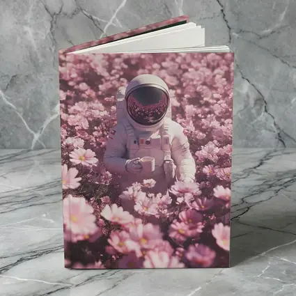 Astronaut Sitting In Pink Flower Field