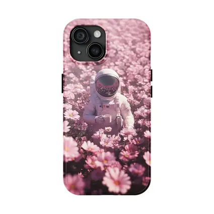 Astronaut Sitting In Pink Flower Field