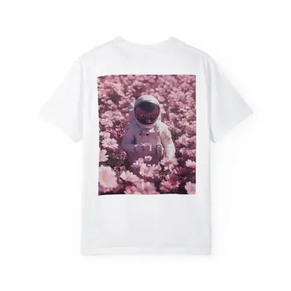 Astronaut Sitting In Pink Flower Field