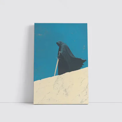 Dark Hooded Figure Sword Desert Dunes