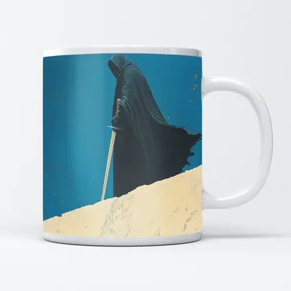 Dark Hooded Figure Sword Desert Dunes