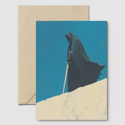 Dark Hooded Figure Sword Desert Dunes