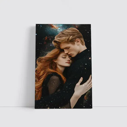 Romantic Couple Embracing Under Galaxy Stars