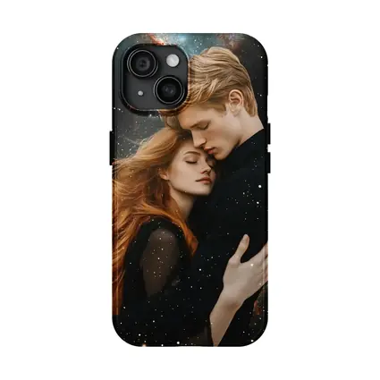 Romantic Couple Embracing Under Galaxy Stars