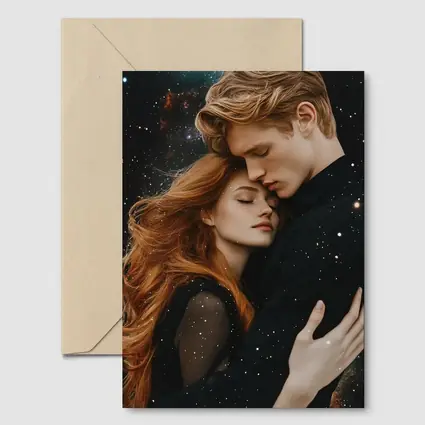 Romantic Couple Embracing Under Galaxy Stars