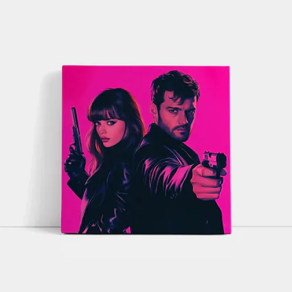 Man and Woman Agents Pink Neon Background