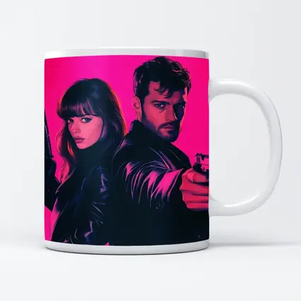 Man and Woman Agents Pink Neon Background