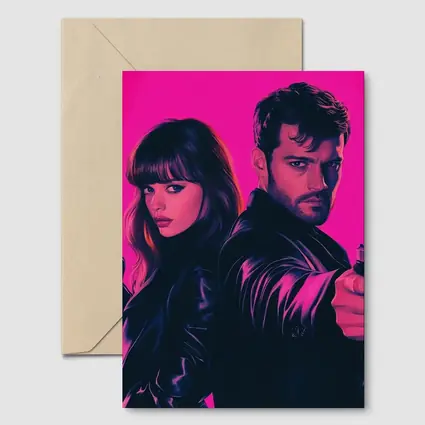 Man and Woman Agents Pink Neon Background