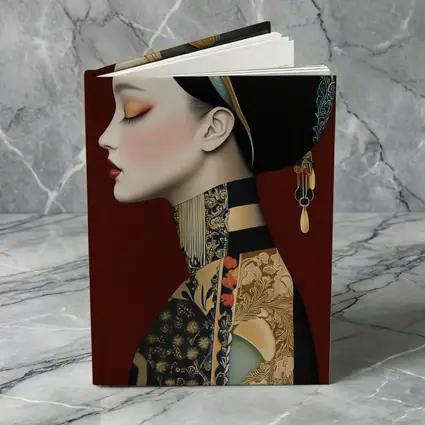 Asian Woman Portrait Illustration Dark Red Background