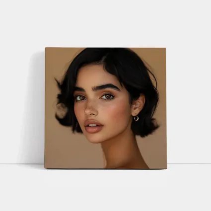 Young Woman Portrait Beige Neutral Background