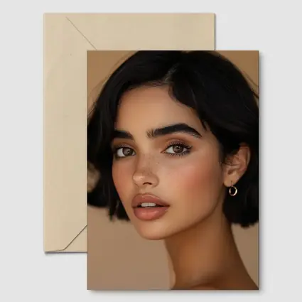 Young Woman Portrait Beige Neutral Background