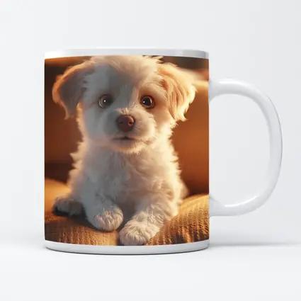 Fluffy White Maltese Puppy On Couch