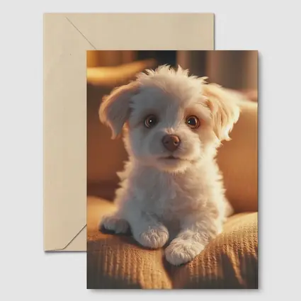 Fluffy White Maltese Puppy On Couch