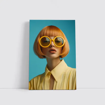 Retro Fashion Woman Yellow Sunglasses Blue Background