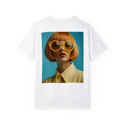 Retro Fashion Woman Yellow Sunglasses Blue Background