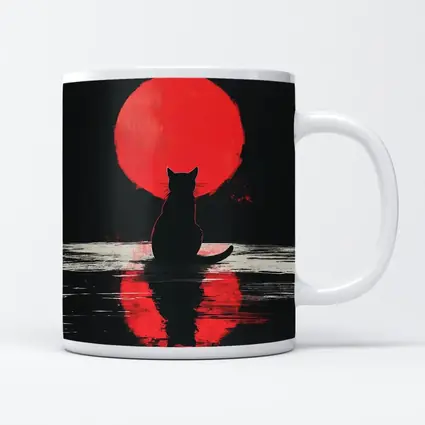 Black Cat Silhouette Red Moon Night