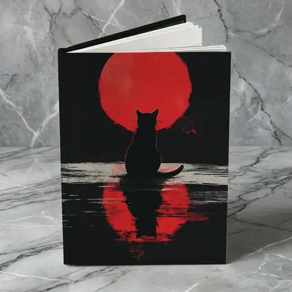 Black Cat Silhouette Red Moon Night