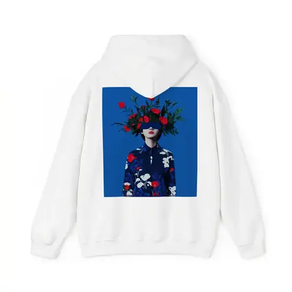 Woman With Red Flowers Blue Surreal Art