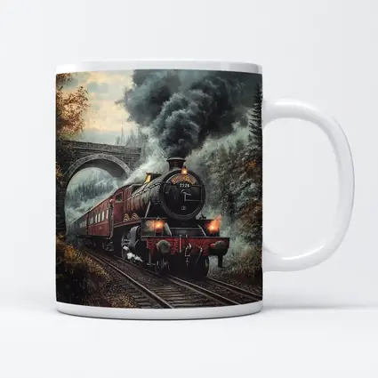 Red Steam Locomotive Train Through Autumn Forest