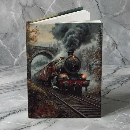 Red Steam Locomotive Train Through Autumn Forest