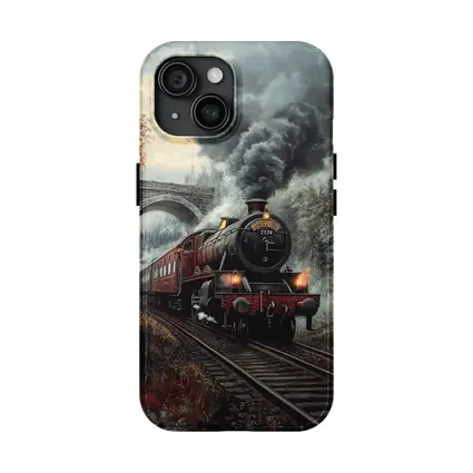 Red Steam Locomotive Train Through Autumn Forest