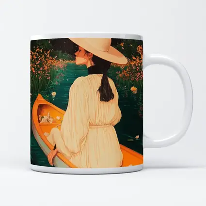 Woman in Hat on Boat Floral Night