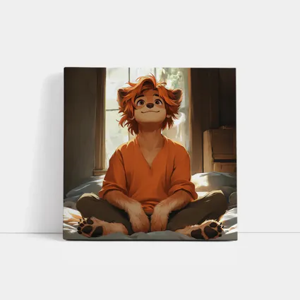 Anime Lion Boy Sitting Cozy Indoor Room