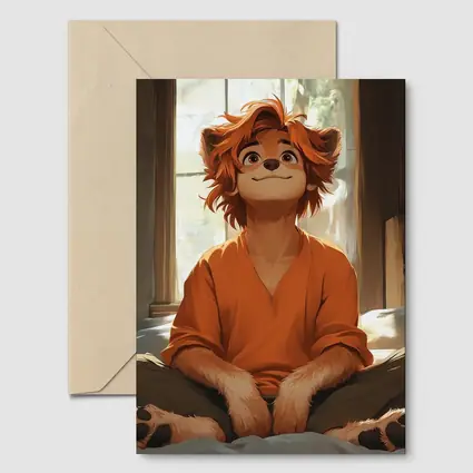 Anime Lion Boy Sitting Cozy Indoor Room
